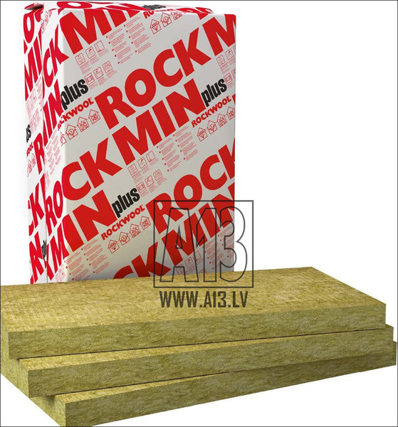 Rockwool Rockmin Plus vate loksnēs 100mm (6.0m2/pk)  biezums 100 mm platums 610 mm garums 1000 mm pakā 6.1 m2 Cena par 1 m2 2.675 EUR tsk. PVN